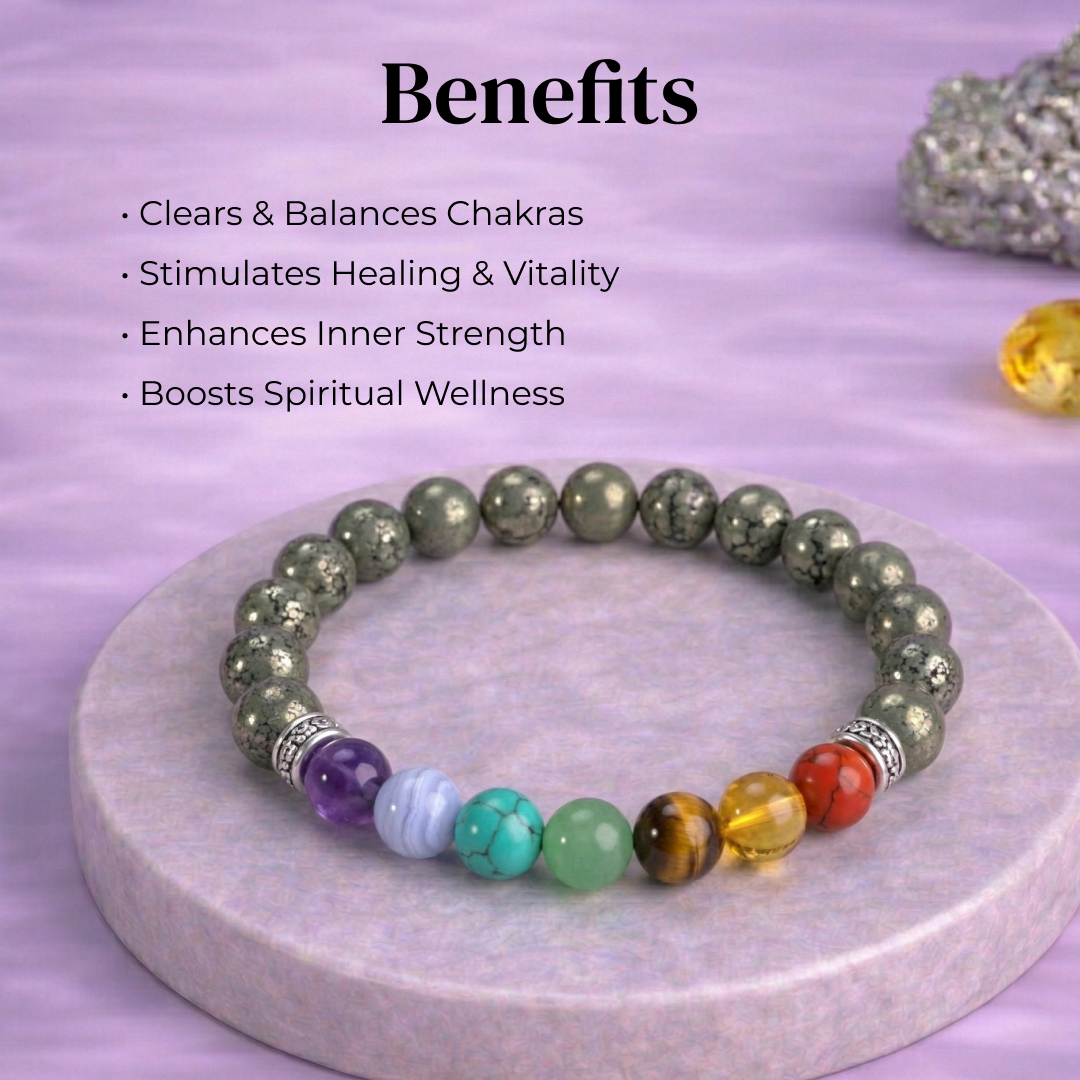 7 Chakra x natural Pyrite bracelet
