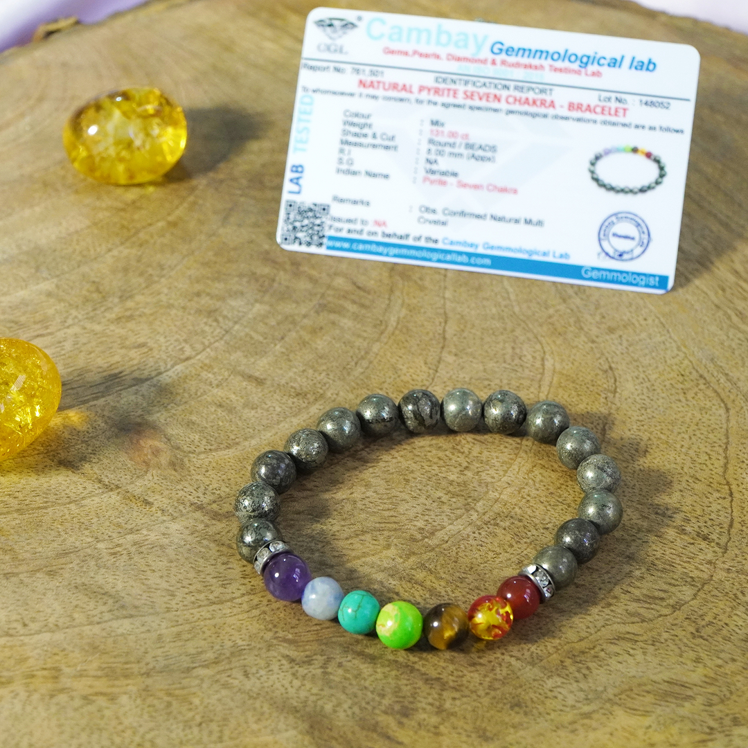 7 Chakra x natural Pyrite bracelet