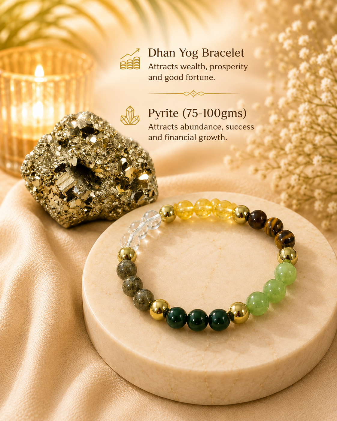 Dhan yog braclet with pyrite stone