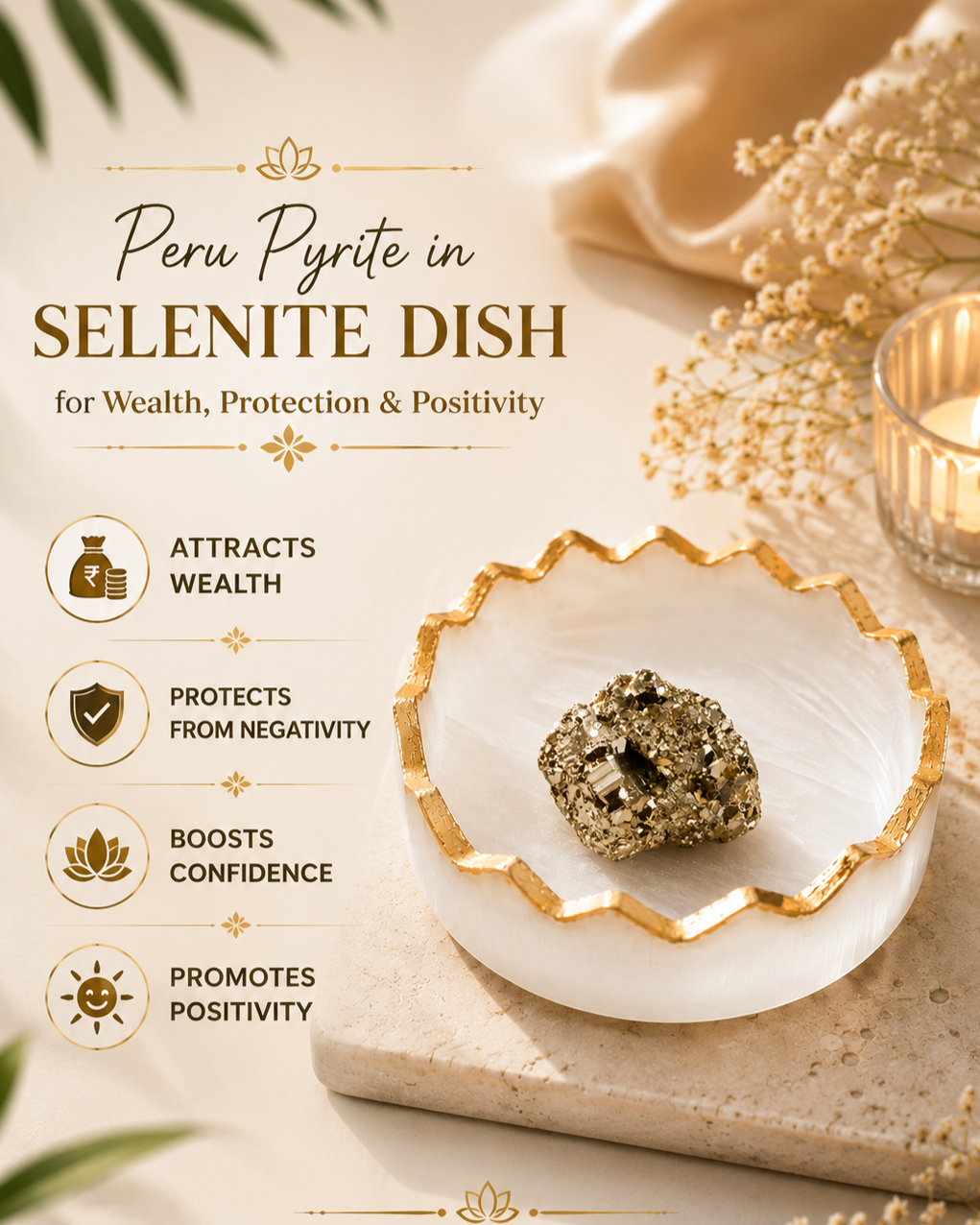 Pyrite with charging selenite dish combo