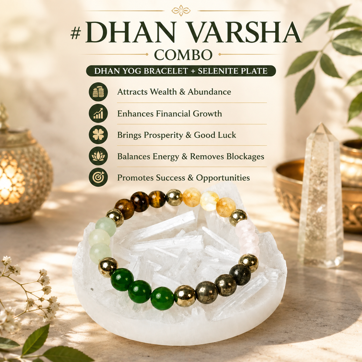 Dhan varsha combo (dhan yog bracelet+selenite plate)