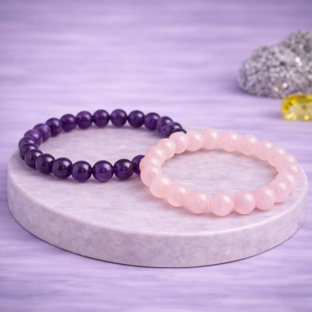Love & peace combo (amethyst-rosequartz braclets)