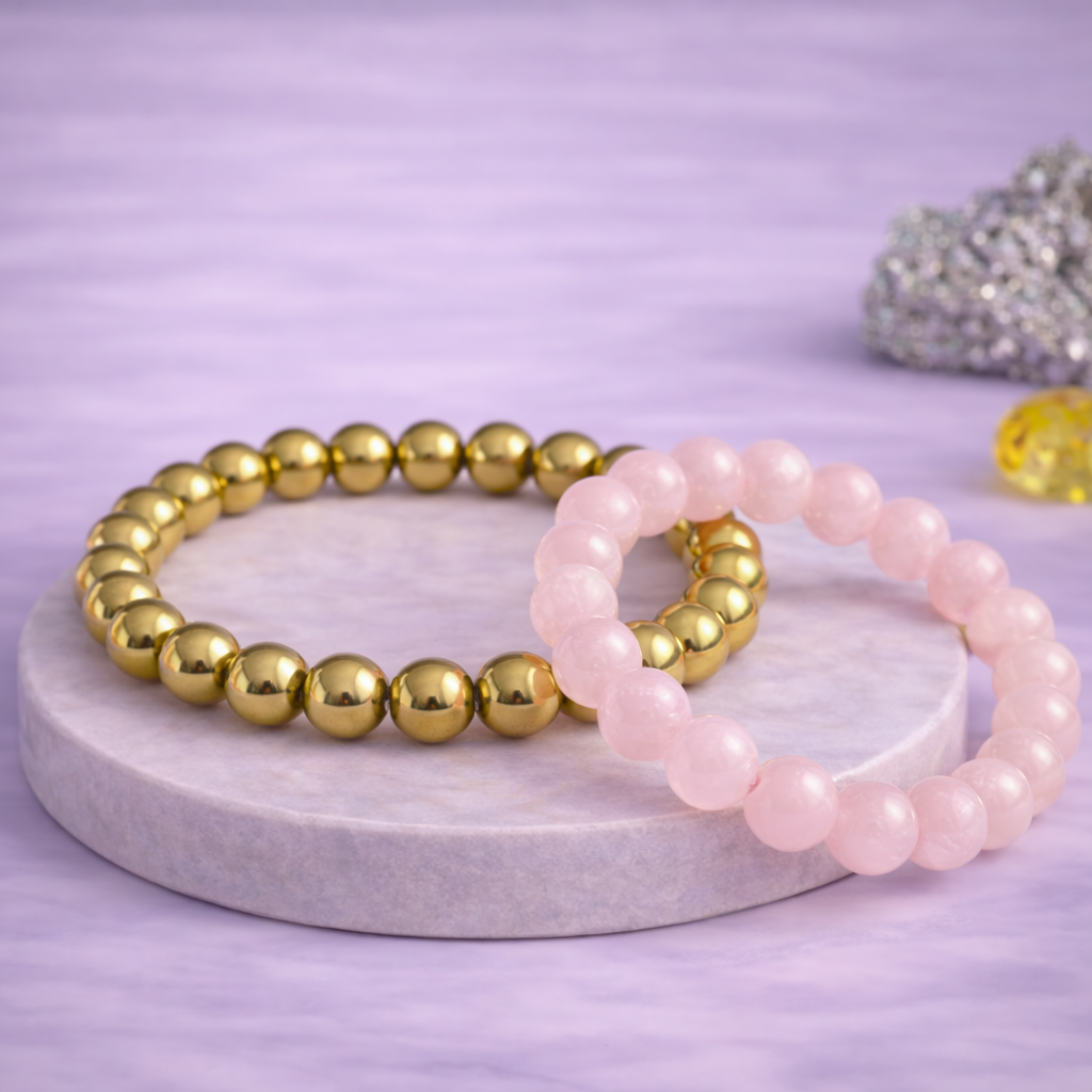 Money & Love combo (golden pyrite + rose quartz bracelet)