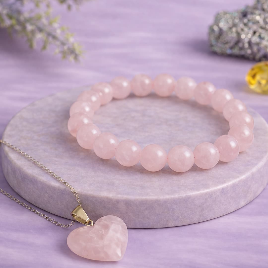 Love combo (rose quartz bracelet-rose pendant-Rose pyramid)