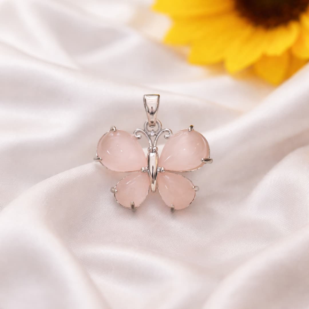 Rose quartz butterfly pendant