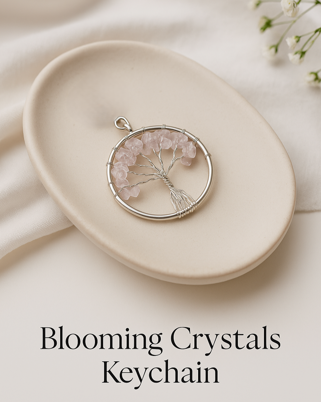 Clear quartz tree key ring
