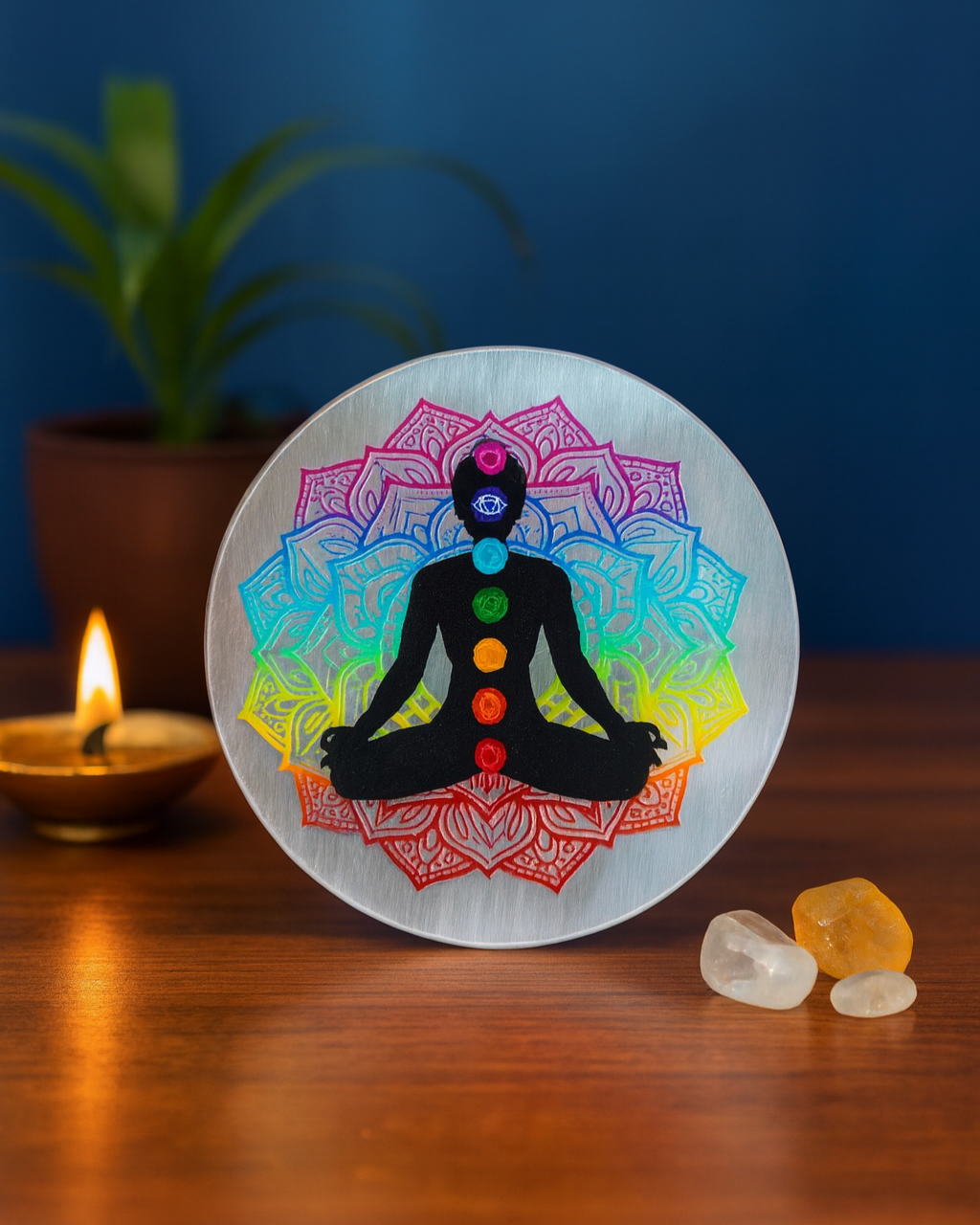 7 charkra coloured selenite plate