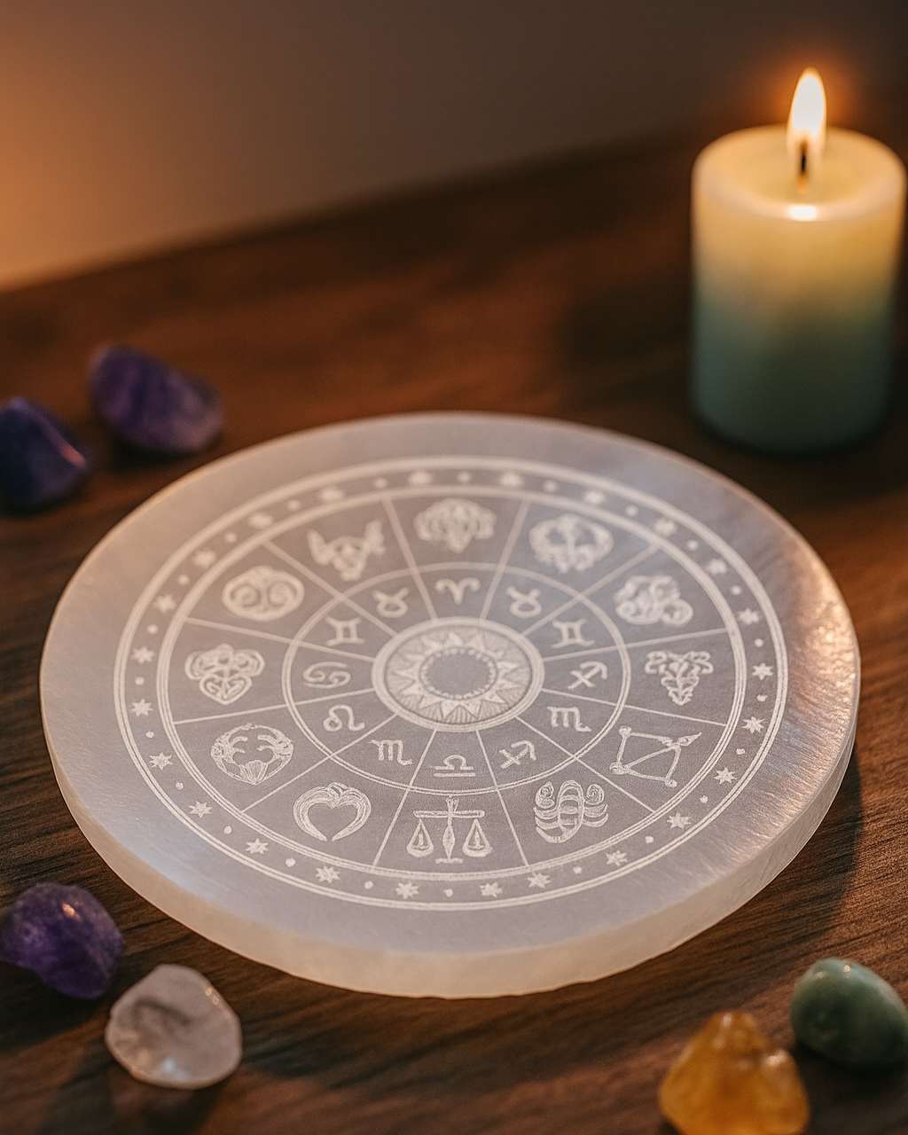 12 rashi selenite plate